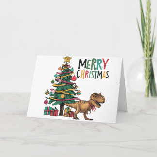 Schattigee Grappige T-rex Dinosaurus en Kerstboom Kaart