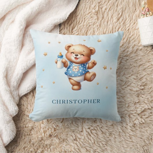 Schattigee grappige teddybeer met baby-flesje kussen (Deken)