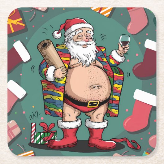 Schattigee grappige vader kerst kartonnen onderzetters (Voorkant)