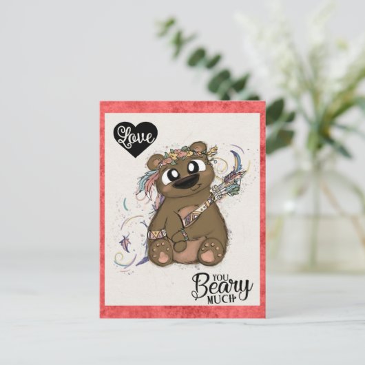 Schattigee Grappige Valentijnsdag Beer Cupido Briefkaart (Staand voorkant)