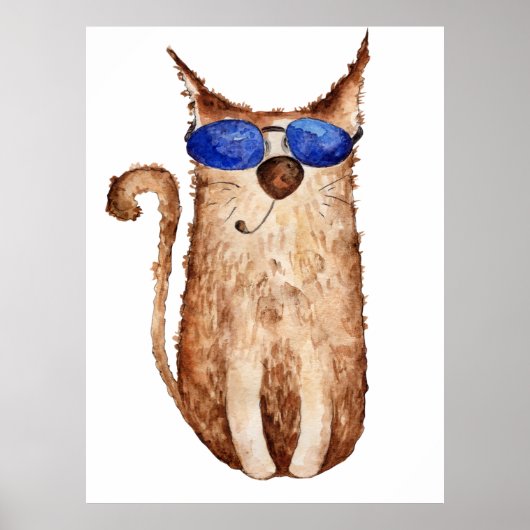 Schattigee grappige waterverf kattenillustratie de poster (Voorkant)