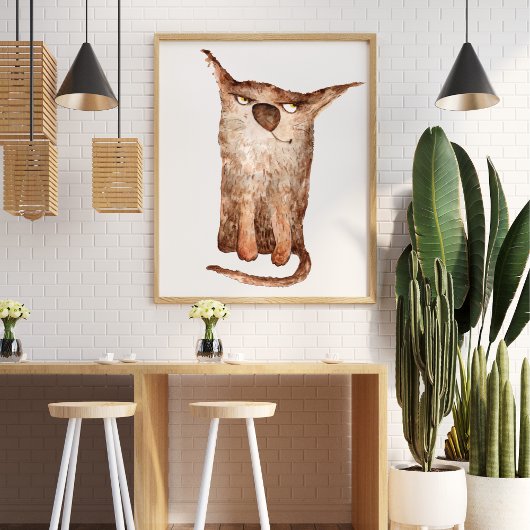 Schattigee grappige waterverf kattenillustratie de poster