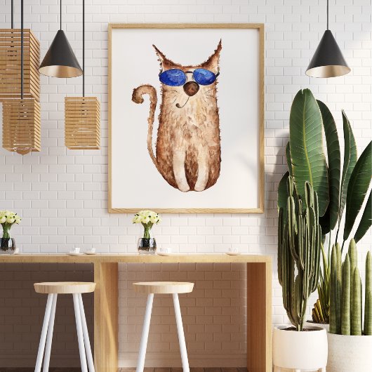 Schattigee grappige waterverf kattenillustratie de poster