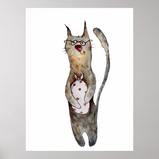 Schattigee grappige waterverf kattenillustratie de poster (Voorkant)