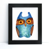 Schattigee grappige waterverf uil blauw bruin poster