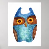 Schattigee grappige waterverf uil blauw bruin poster (Voorkant)
