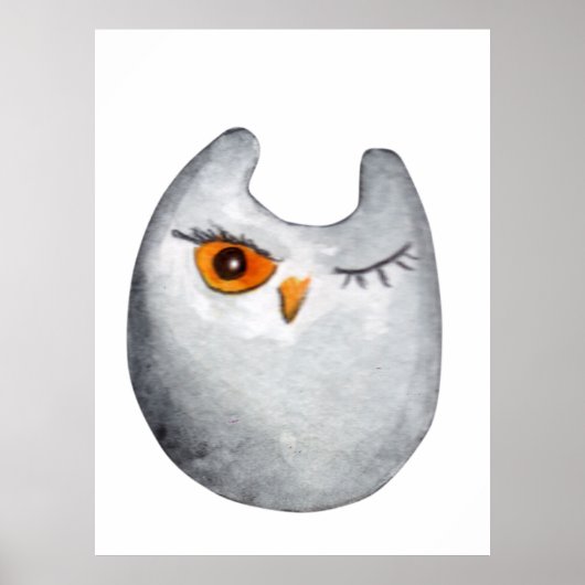 Schattigee grappige waterverf uil grijs poster (Voorkant)