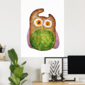 Schattigee grappige waterverf uil groen bruin poster (Thuiskantoor)