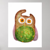 Schattigee grappige waterverf uil groen bruin poster (Voorkant)
