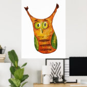 Schattigee grappige waterverf uil groen sinaasappe poster (Thuiskantoor)