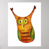 Schattigee grappige waterverf uil groen sinaasappe poster (Voorkant)