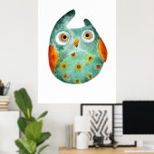 Schattigee grappige waterverf uil groen sinaasappe poster (Thuiskantoor)