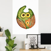 Schattigee grappige waterverf uil groen sinaasappe poster (Thuiskantoor)