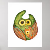 Schattigee grappige waterverf uil groen sinaasappe poster (Voorkant)
