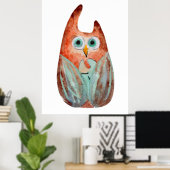 Schattigee grappige waterverf uil groen sinaasappe poster (Thuiskantoor)