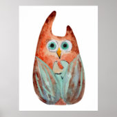 Schattigee grappige waterverf uil groen sinaasappe poster (Voorkant)