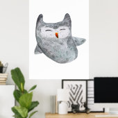 Schattigee grappige waterverf uil illustratie deco poster (Thuiskantoor)