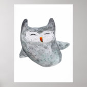 Schattigee grappige waterverf uil illustratie deco poster (Voorkant)