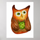 Schattigee grappige waterverf uil illustratie deco poster (Voorkant)