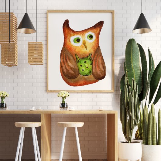 Schattigee grappige waterverf uil illustratie deco poster
