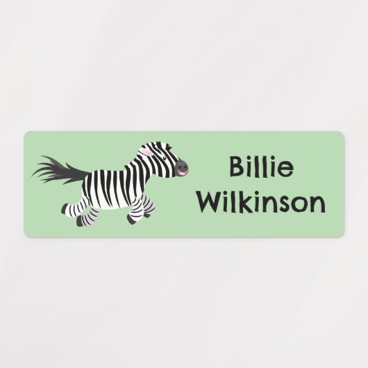 Schattigee grappige zebra running cartoon geperson labels (Design 1)