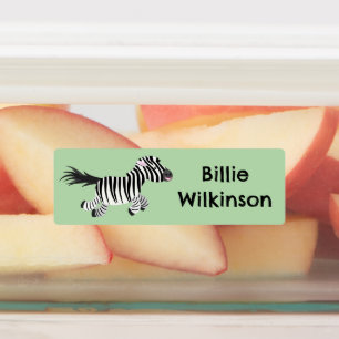 Schattigee grappige zebra running cartoon geperson labels