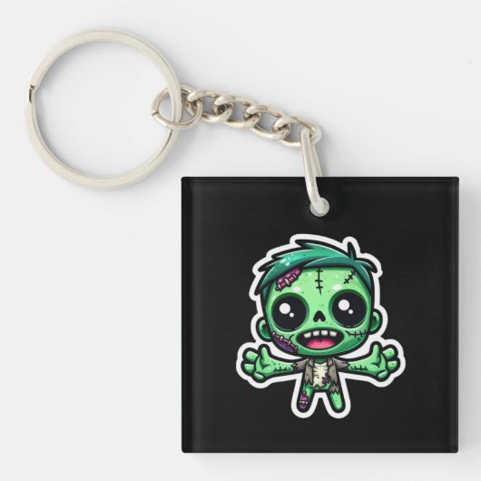 Schattigee, grappige zombie sleutelhanger (voorkant)