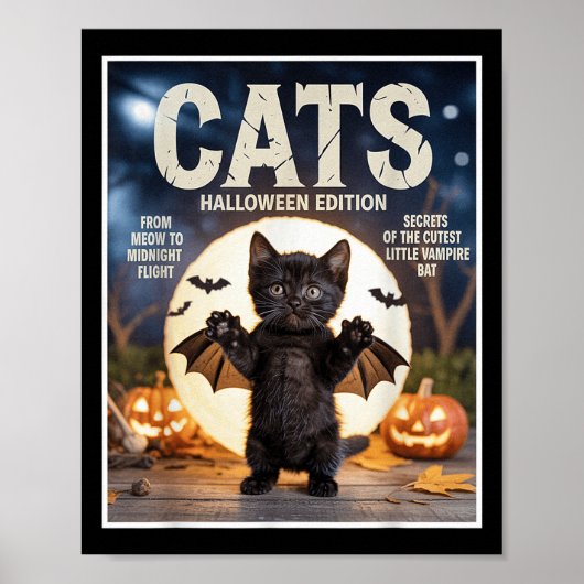 Schattigee grappige zwarte kat in vleermuiskostuum poster (Voorkant)