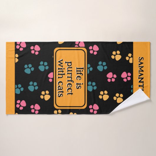 Schattigee grappige zwarte kattenpoot badhanddoek (Badhanddoek)