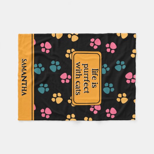 Schattigee grappige zwarte kattenpoot fleece deken (Voorkant (Horizontaal))