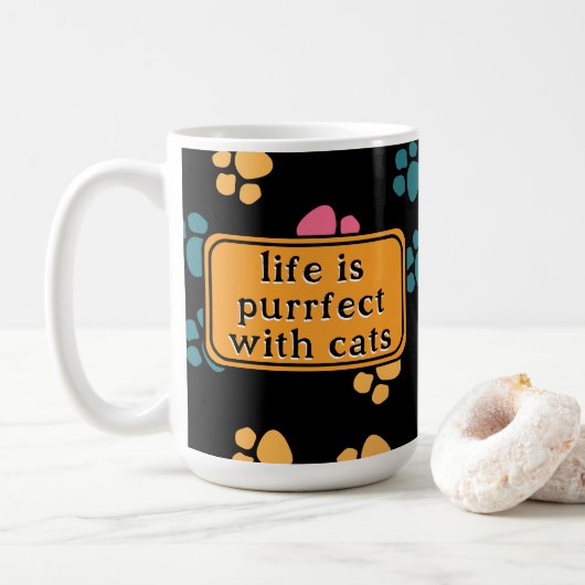 Schattigee grappige zwarte kattenpoot koffiemok (Met donut)