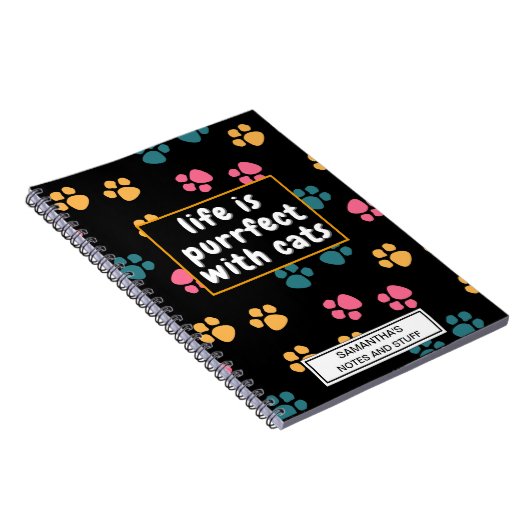 Schattigee grappige zwarte kattenpoot notitieboek (Rechterzijde)