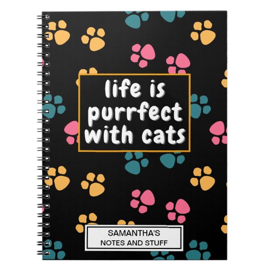 Schattigee grappige zwarte kattenpoot notitieboek (Voorkant)