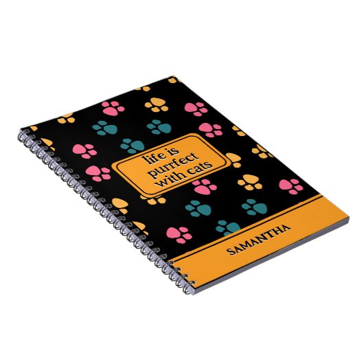 Schattigee grappige zwarte kattenpoot notitieboek (Rechterzijde)