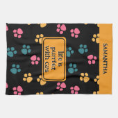 Schattigee grappige zwarte kattenpoot theedoek (Horizontaal)