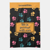 Schattigee grappige zwarte kattenpoot theedoek (Verticaal)