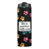 Schattigee grappige zwarte kattenpoot thermosbeker (Voorkant)