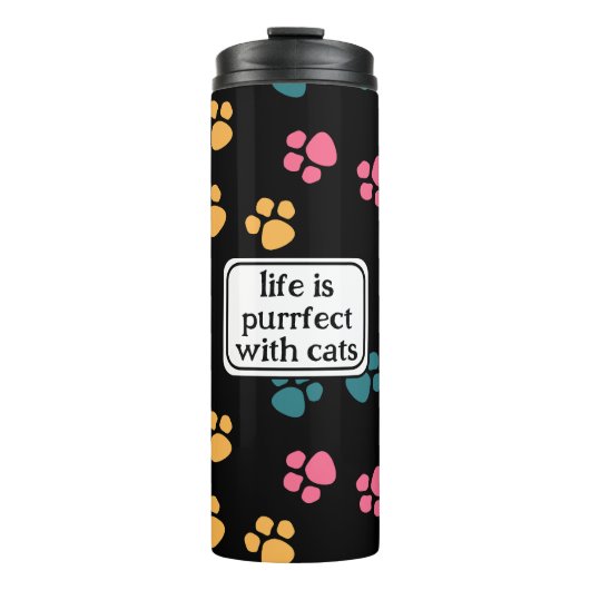 Schattigee grappige zwarte kattenpoot thermosbeker (Voorkant)