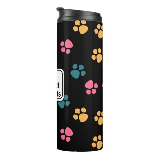 Schattigee grappige zwarte kattenpoot thermosbeker (Geroteerd rechts)
