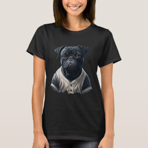 Schattigee Grappige Zwarte Pug Hond Dragen Basebal T-shirt