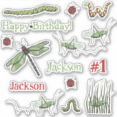 Schattigee Grasshoppers Verjaardagsfeestje Favor B Sticker (Voorkant)