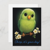 Schattigee Green Bird Note-Kaart - Chirp, het is j Notitiekaartje (Voorkant / Achterkant)