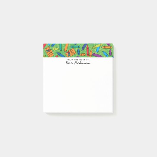 Schattigee Green Crayons Teacher Van het Bureau va Post-it® Notes (Voorkant)