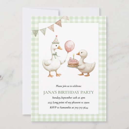 Schattigee Green Duck Verjaardagsuitnodiging | Wat Kaart (Voorkant)