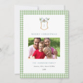 Schattigee Green Gingham Plaid Monogrammed Christm Feestdagenkaart (Voorkant)