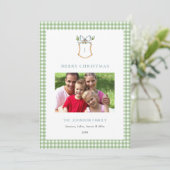 Schattigee Green Gingham Plaid Monogrammed Christm Feestdagenkaart (Staand voorkant)