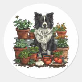 Schattigee Grens Collie Tuinieren Ronde Sticker