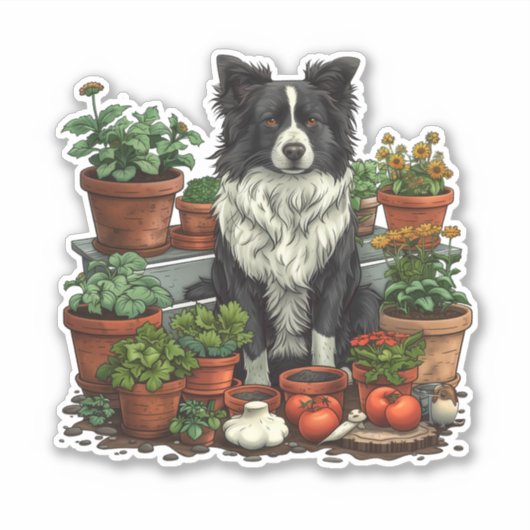 Schattigee Grens Collie Tuinieren Sticker (Voorkant)