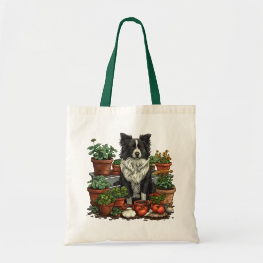 Schattigee Grens Collie Tuinieren Tote Bag (Voorkant)