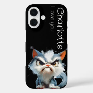 Schattigee Grey Angry cartoon Cats Naam iPhone 16 Hoesje